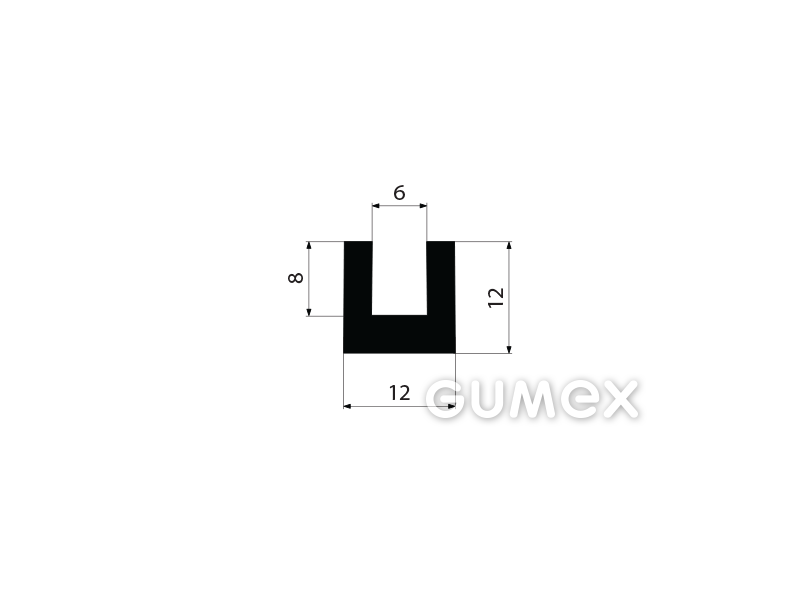 "U" Gummiprofil, 12x12/6mm, 60°ShA, EPDM, -40°C/+100°C, schwarz, 
